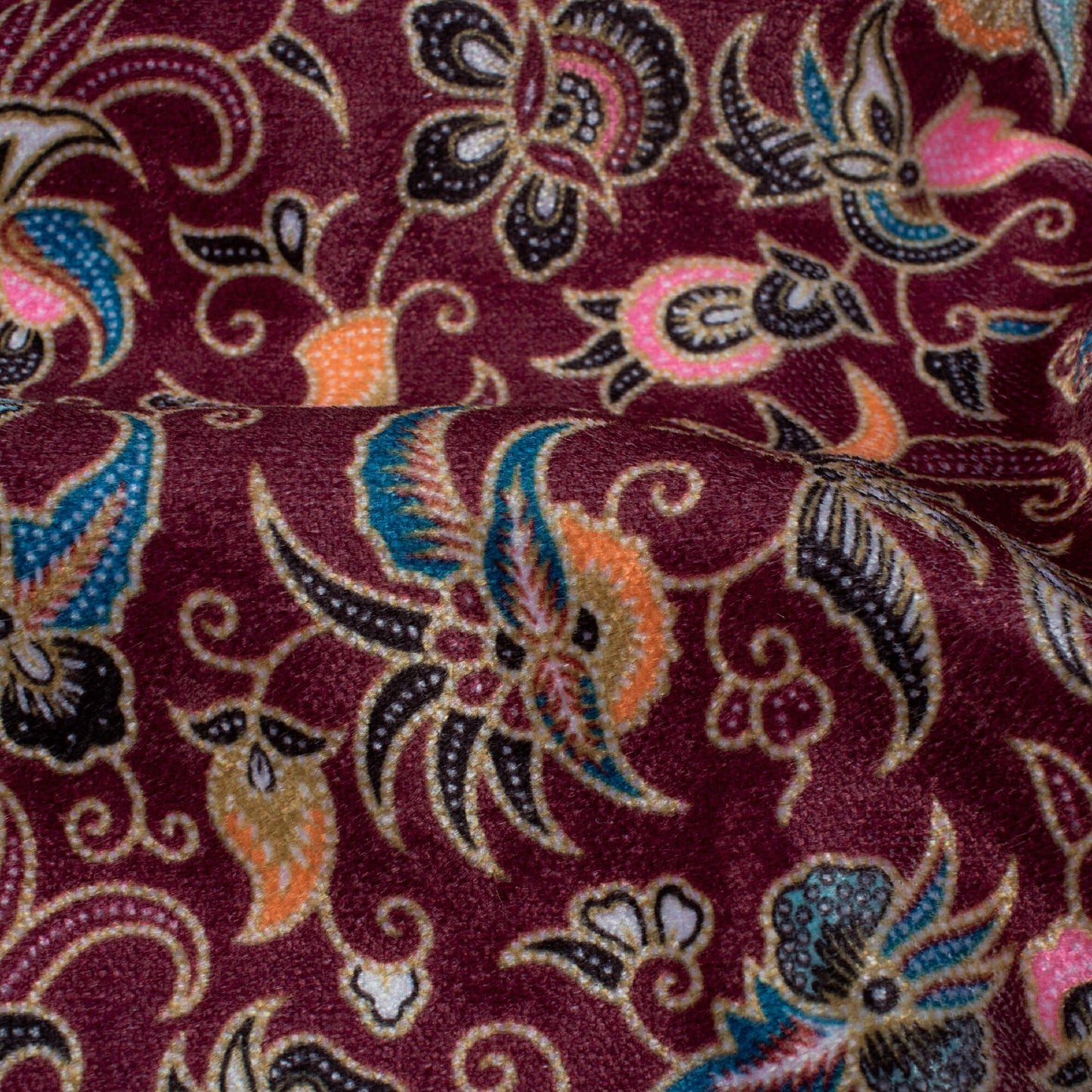 Sangria Red And Flamingo Pink Ethnic Pattern Digital Print Premium Velvet Fabric