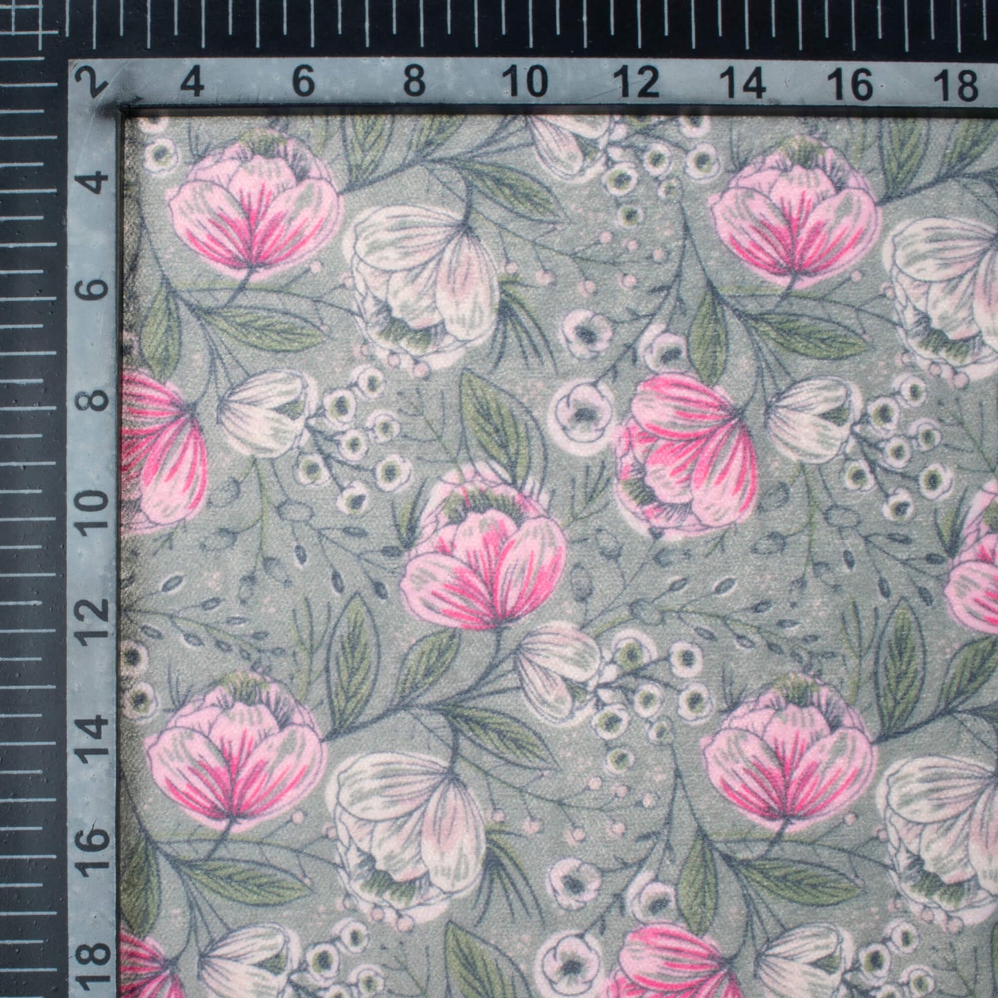 Slate Grey And Taffy Pink Floral Pattern Digital Print Premium Velvet Fabric
