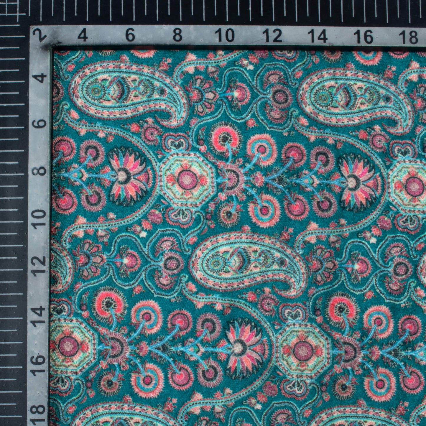Dark Pine Green And Desire Red Paisley Pattern Digital Print Premium Velvet Fabric
