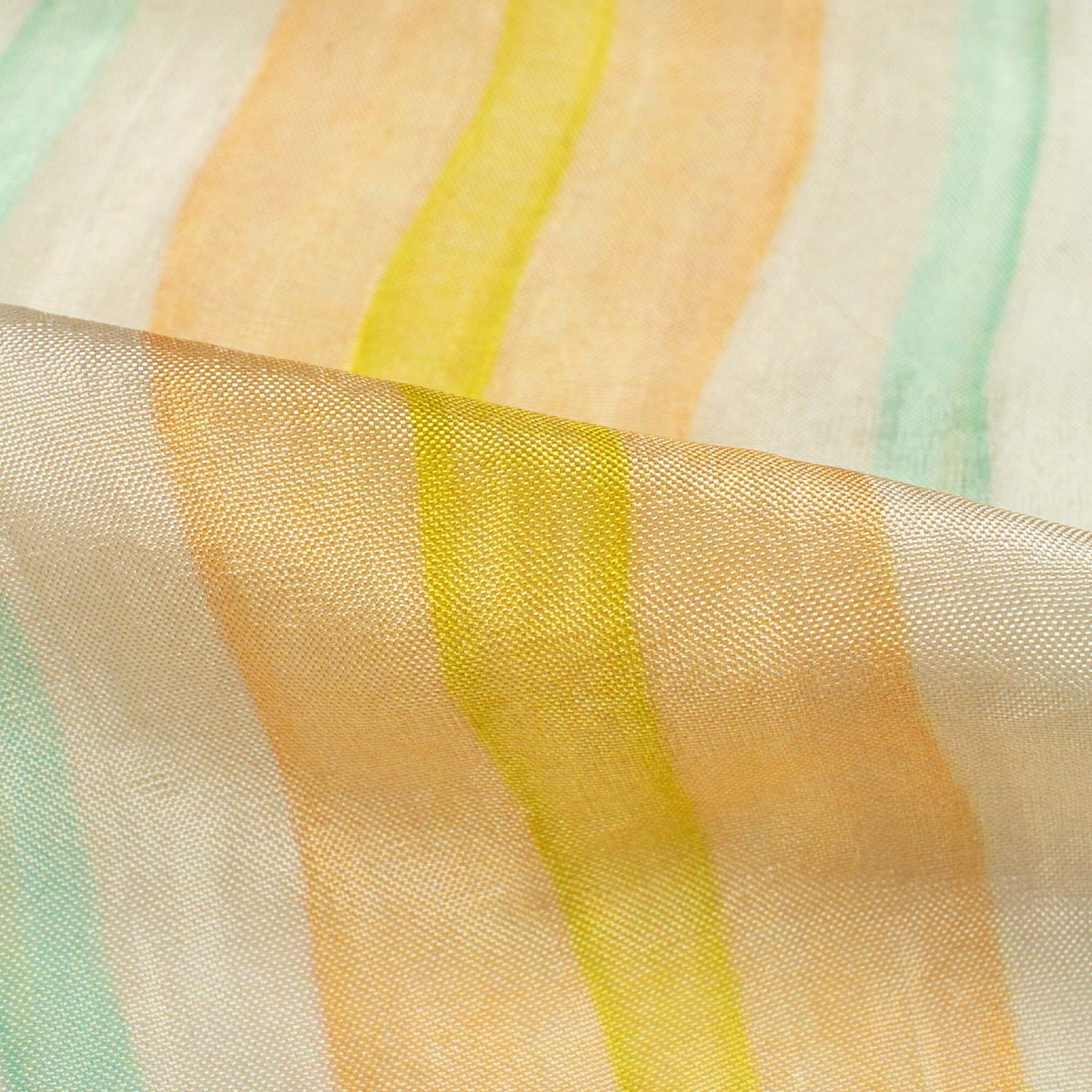 Off White And Pastel Orange Stripes Pattern Digital Print Viscose Uppada Silk Fabric