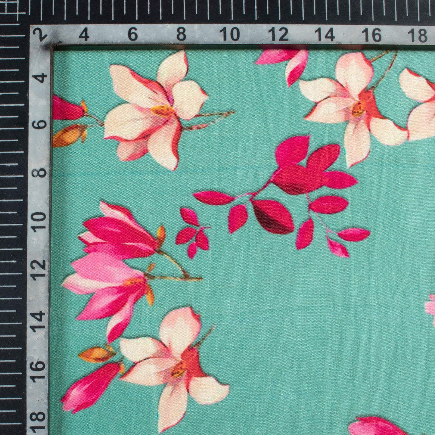 Aqua Blue And Magenta Pink Floral Pattern Digital Print Viscose Uppada Silk Fabric