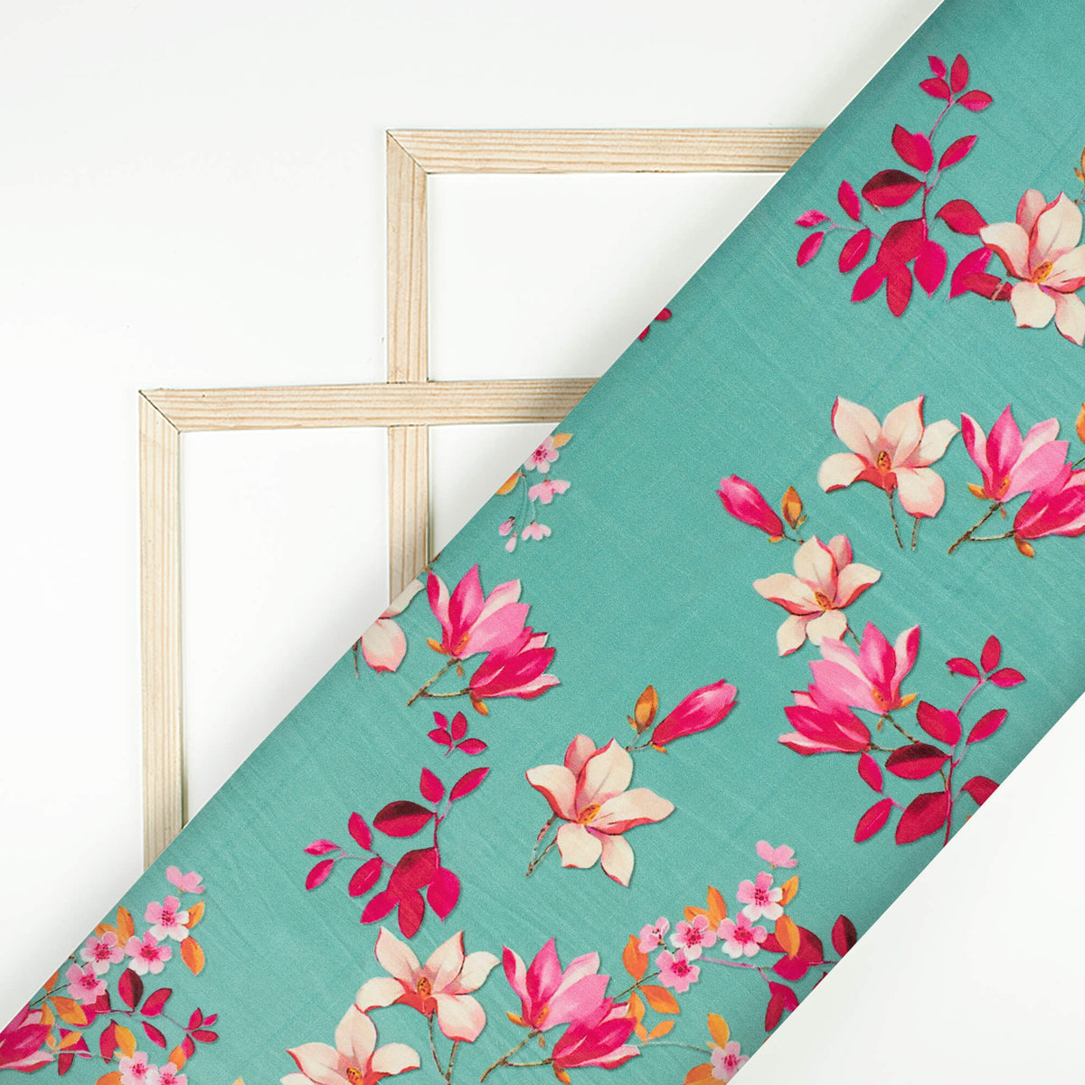 Aqua Blue And Magenta Pink Floral Pattern Digital Print Viscose Uppada Silk Fabric
