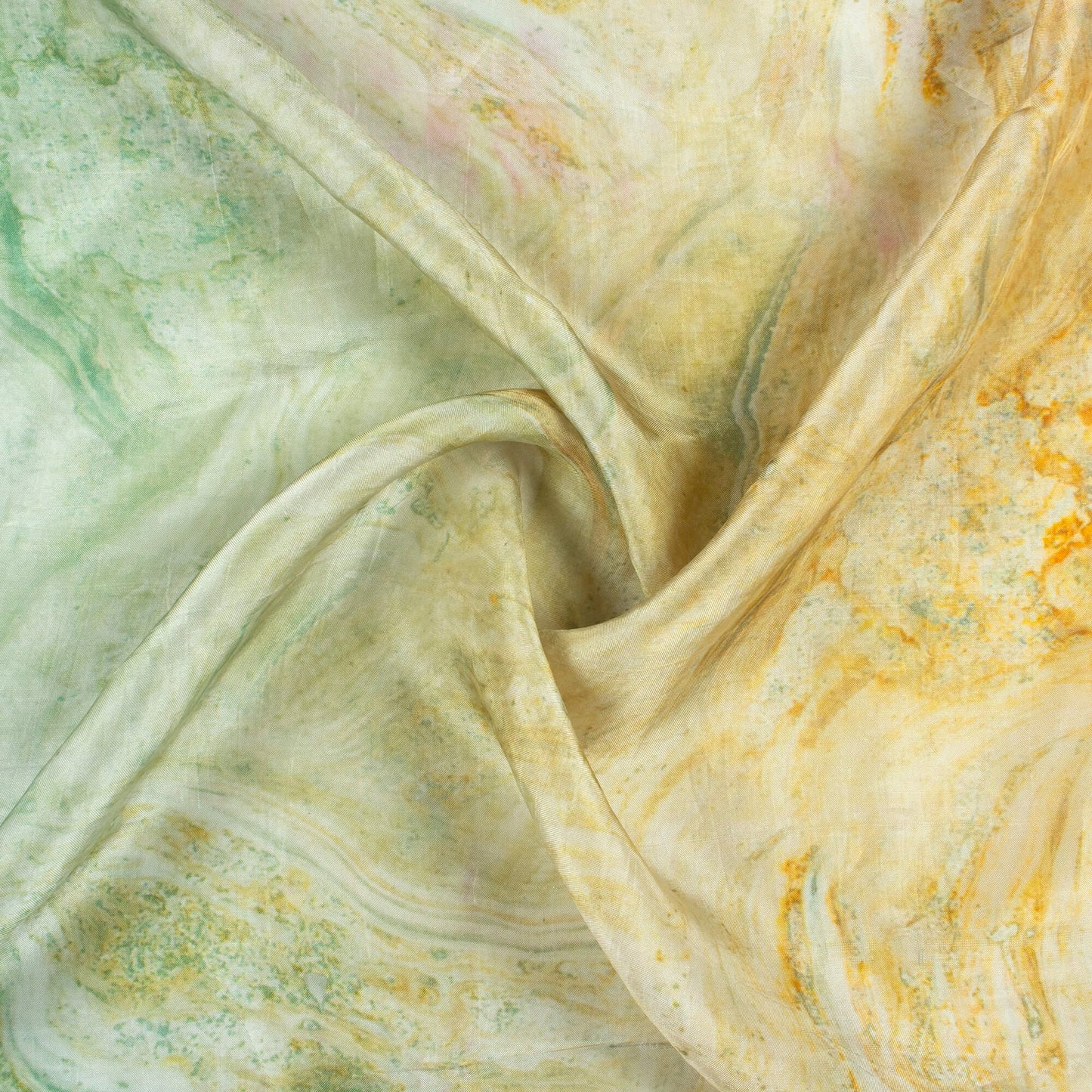 Viridian Green And Yellow Marble Pattern Digital Print Viscose Uppada Silk Fabric