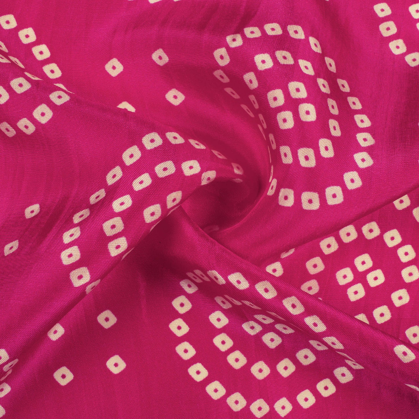 Magenta Pink And Cream Bandhanii Pattern Digital Print Viscose Uppada Silk Fabric