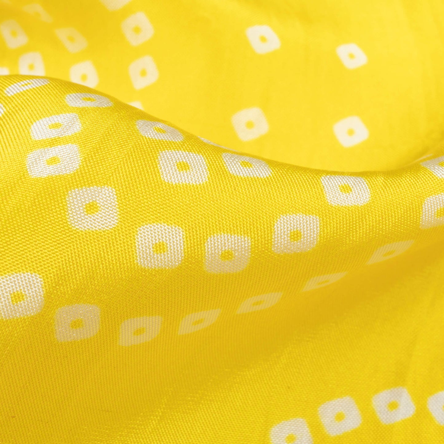 Bumblebee Yellow And White Bandhanii Pattern Digital Print Viscose Uppada Silk Fabric