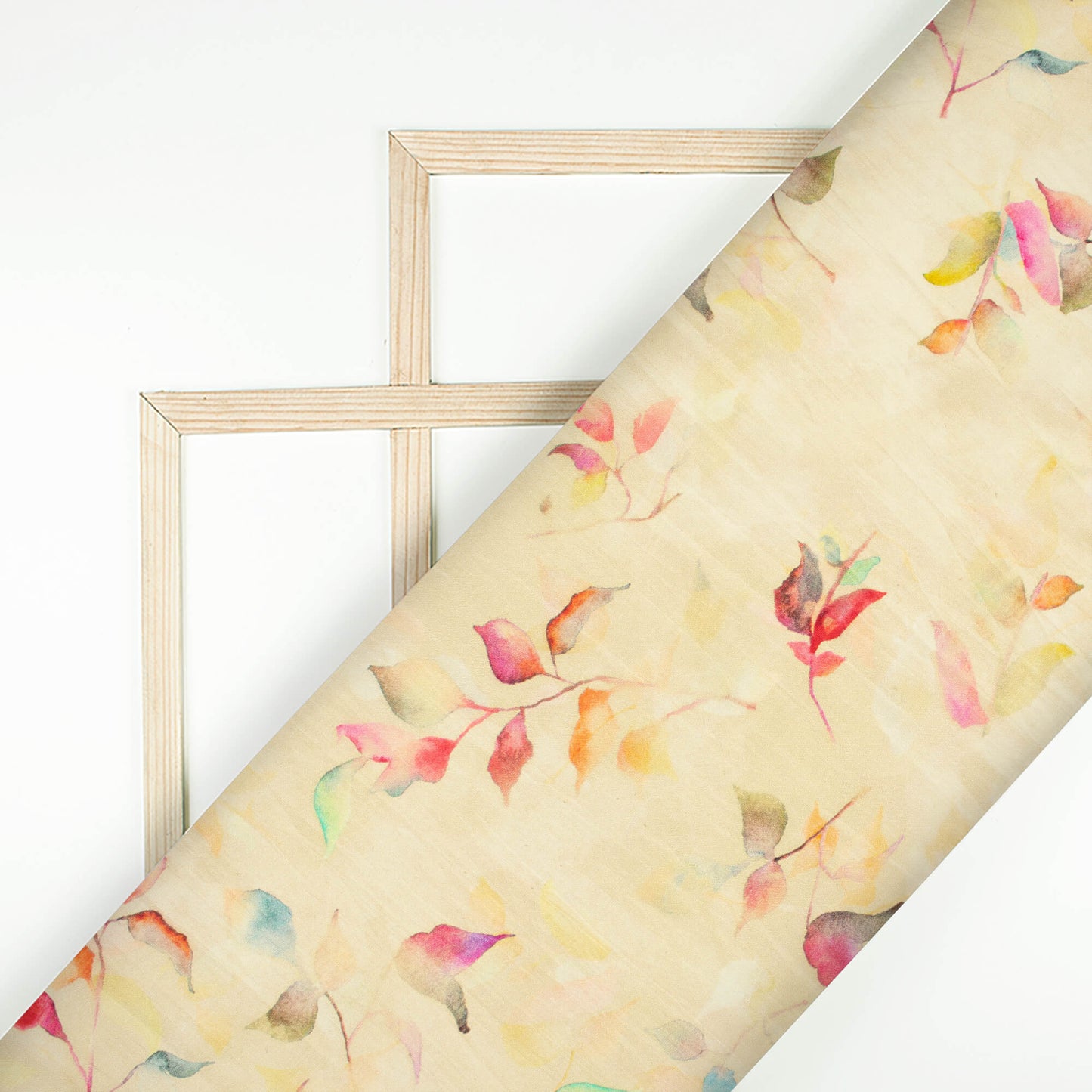 Pastel Yellow And Magenta Purple Leaf Pattern Digital Print Viscose Uppada Silk Fabric