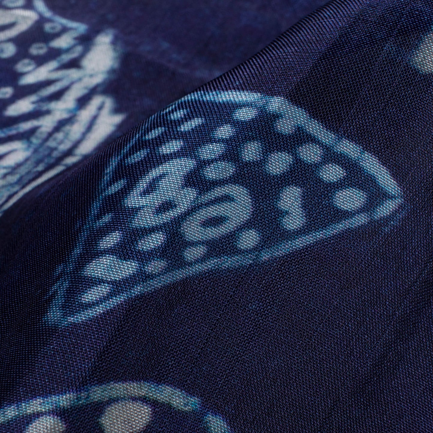 Navy Blue And White Quirky Pattern Digital Print Viscose Uppada Silk Fabric