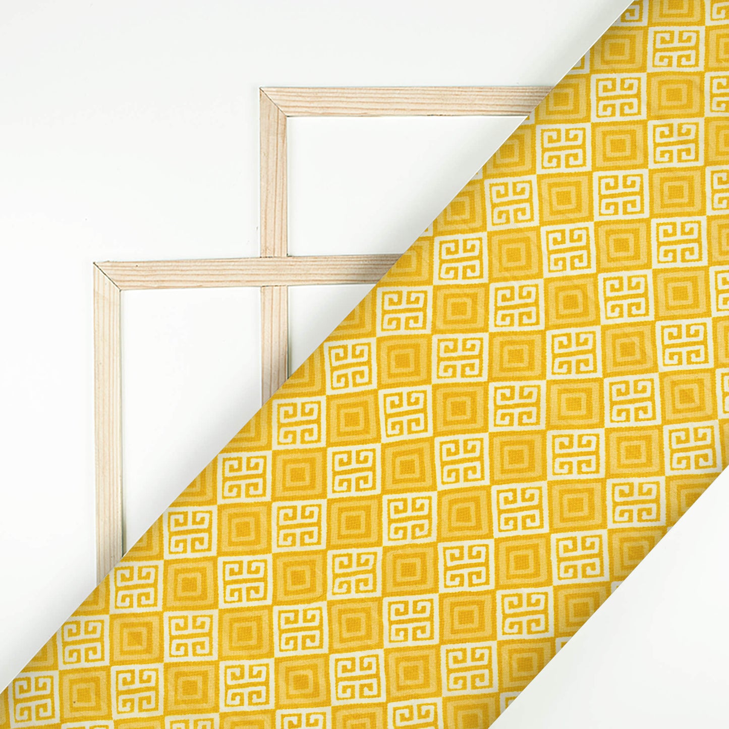 Ochre Yellow And Off White Traditional Pattern Digital Print Viscose Uppada Silk Fabric