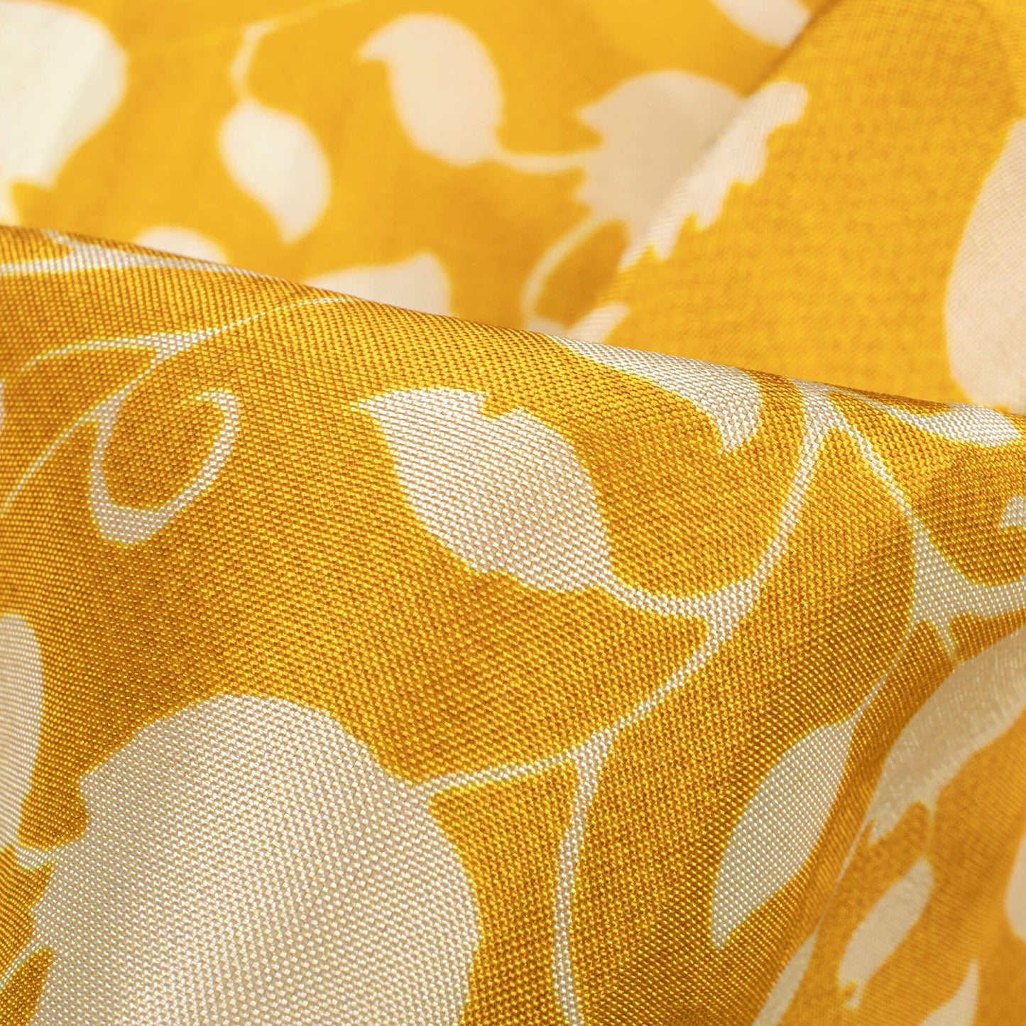 Ochre Yellow And Off White Leaf Pattern Digital Print Viscose Uppada Silk Fabric