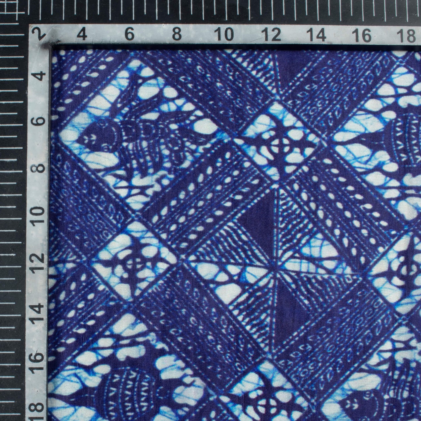 Space Blue And White Traditional Pattern Digital Print Viscose Uppada Silk Fabric