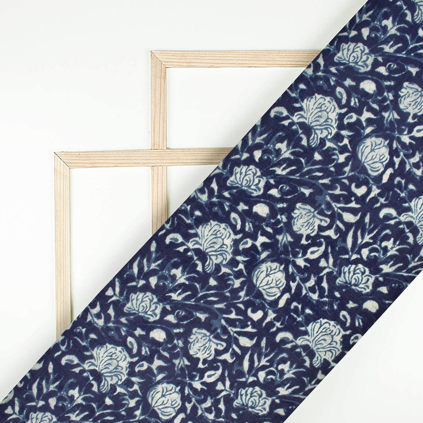 Navy Blue And Bright White Floral Pattern Digital Print Viscose Uppada Silk Fabric