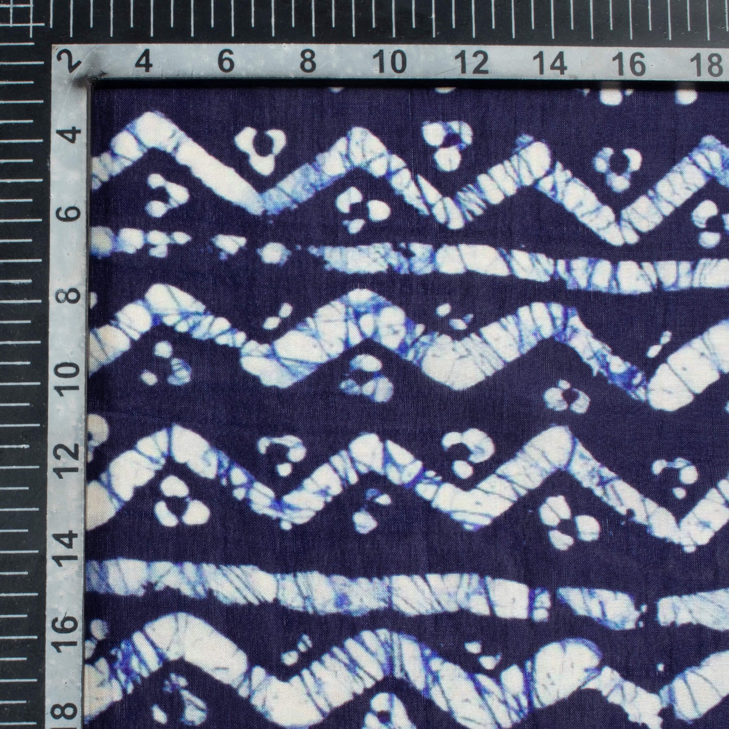 Navy Blue And White Chevron Pattern Digital Print Viscose Uppada Silk Fabric