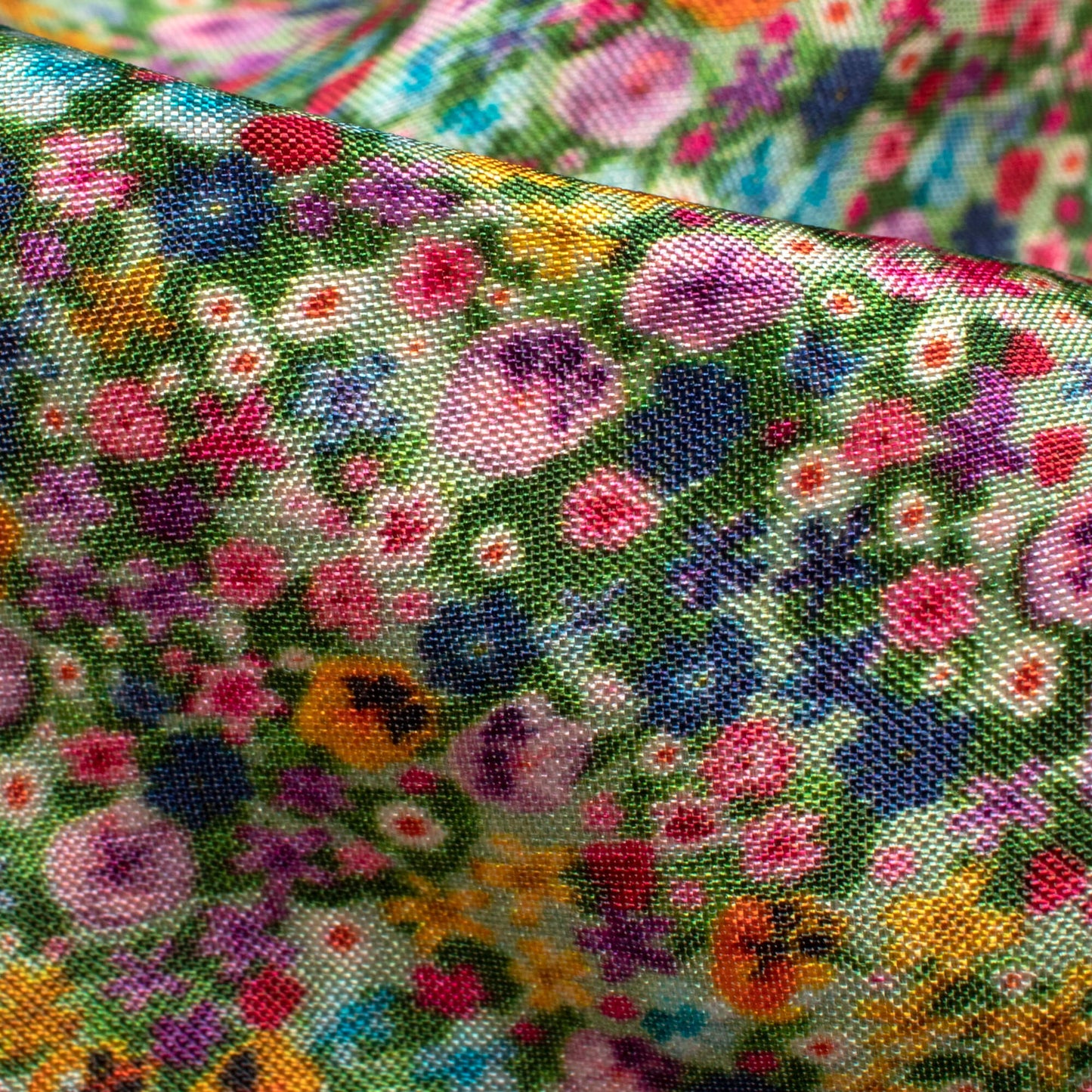 Forest Green And Taffy Pink Floral Pattern Digital Print Viscose Uppada Silk Fabric
