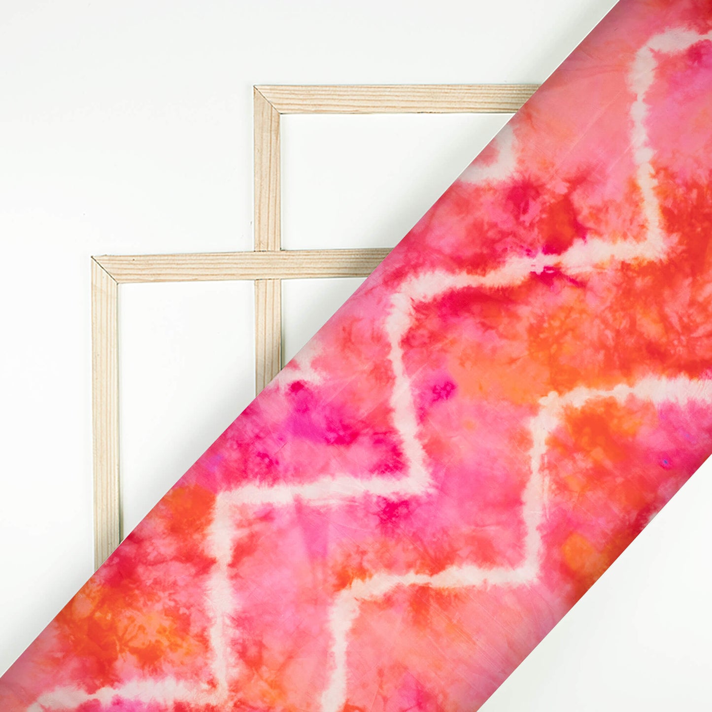 Taffy Pink And Vermilion Red Tye And Dye Pattern Digital Print Viscose Uppada Silk Fabric