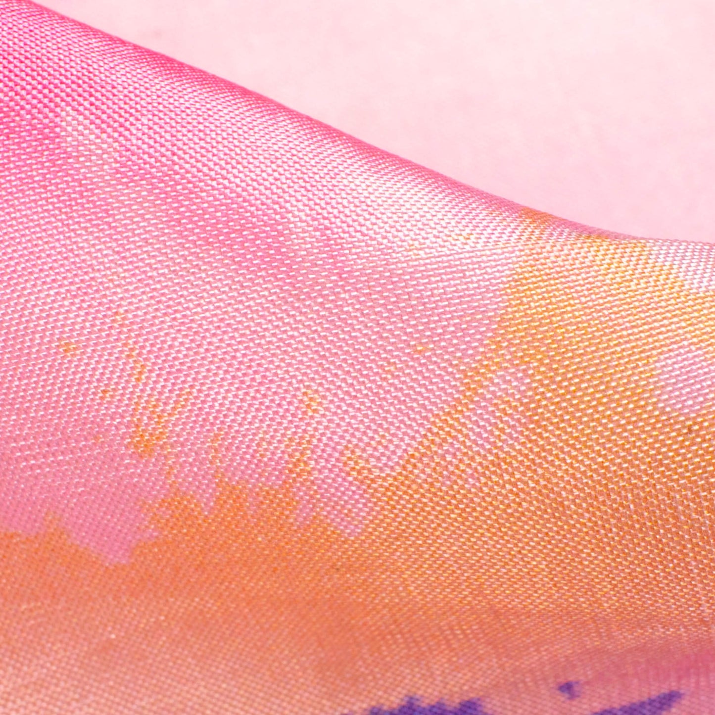 Taffy Pink And Grape Purple Tye And Dye Pattern Digital Print Viscose Uppada Silk Fabric