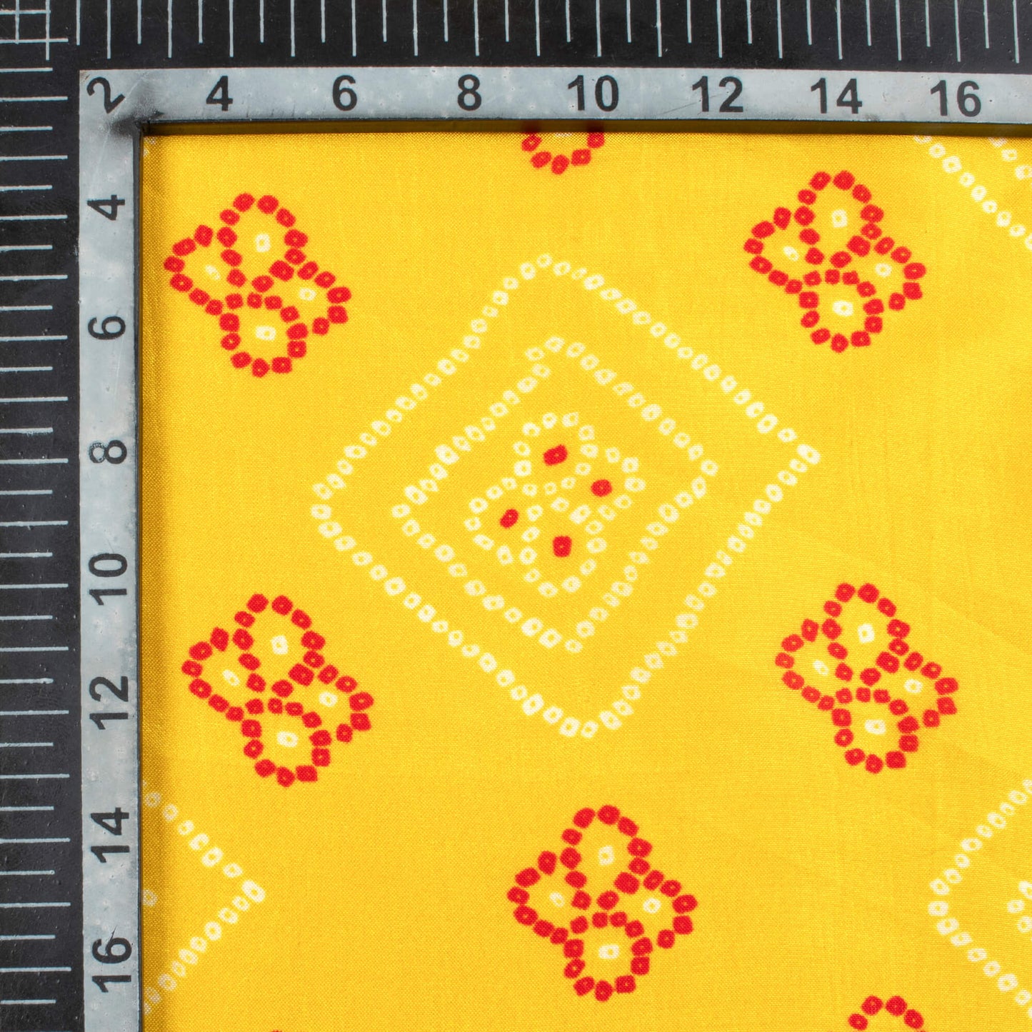 Medallion Yellow And Maroon Bandhanii Pattern Digital Print Viscose Uppada Silk Fabric