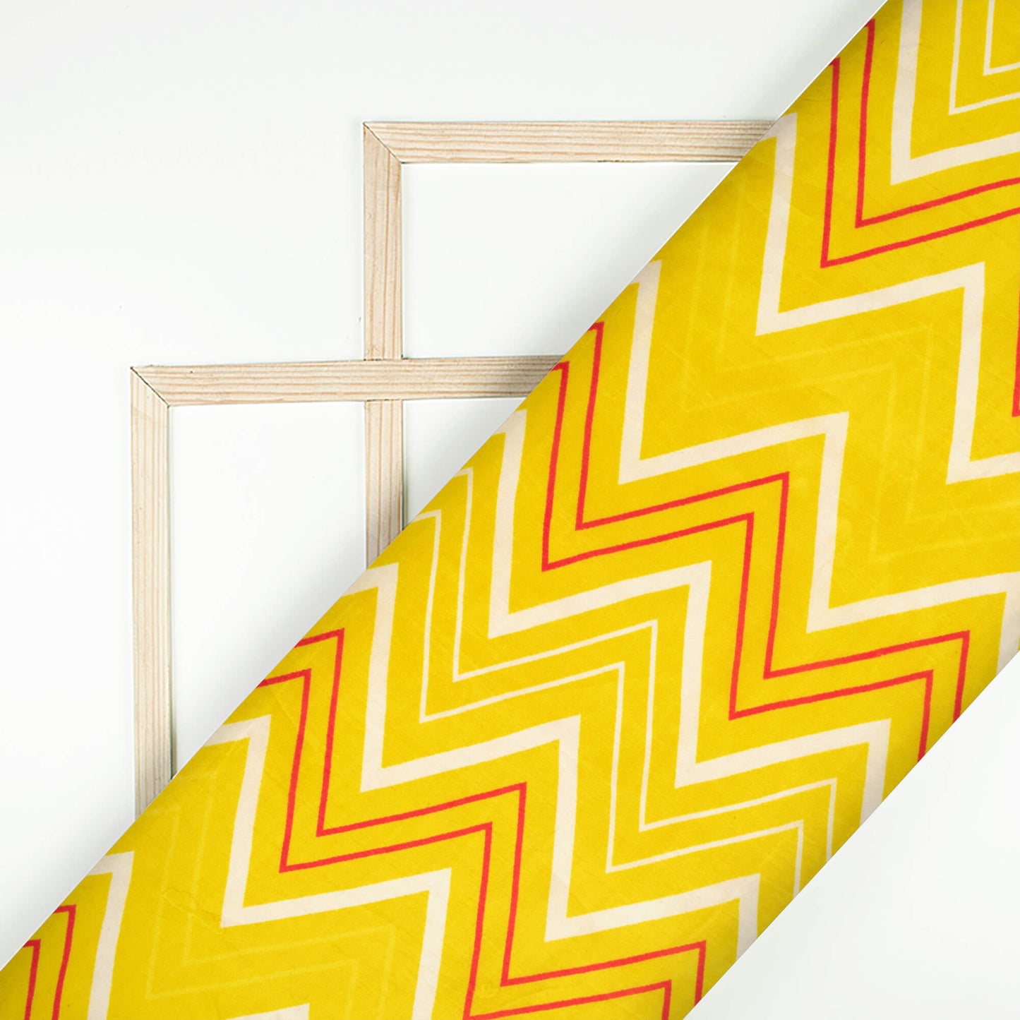Medallion Yellow And Maroon Chevron Pattern Digital Print Viscose Uppada Silk Fabric