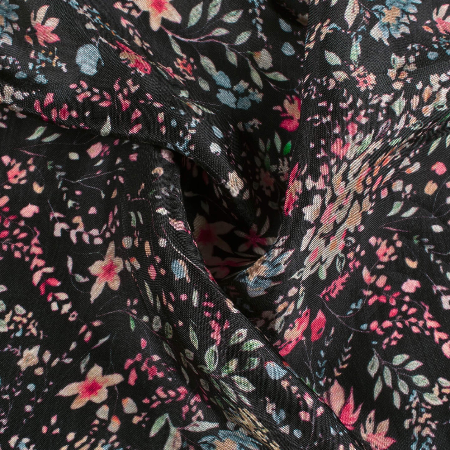 Black And Pink Floral Pattern Digital Print Viscose Uppada Silk Fabric