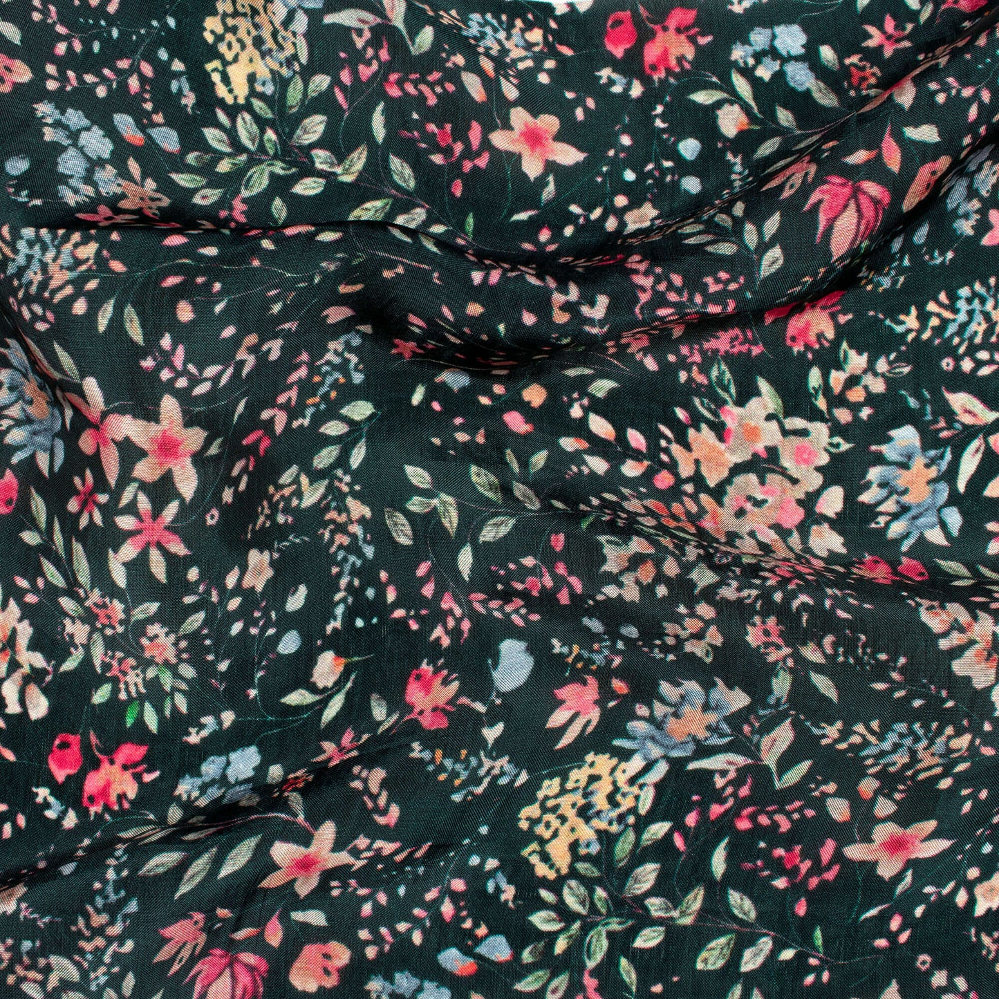 Sacramento Green And Pink Floral Pattern Digital Print Viscose Uppada Silk Fabric
