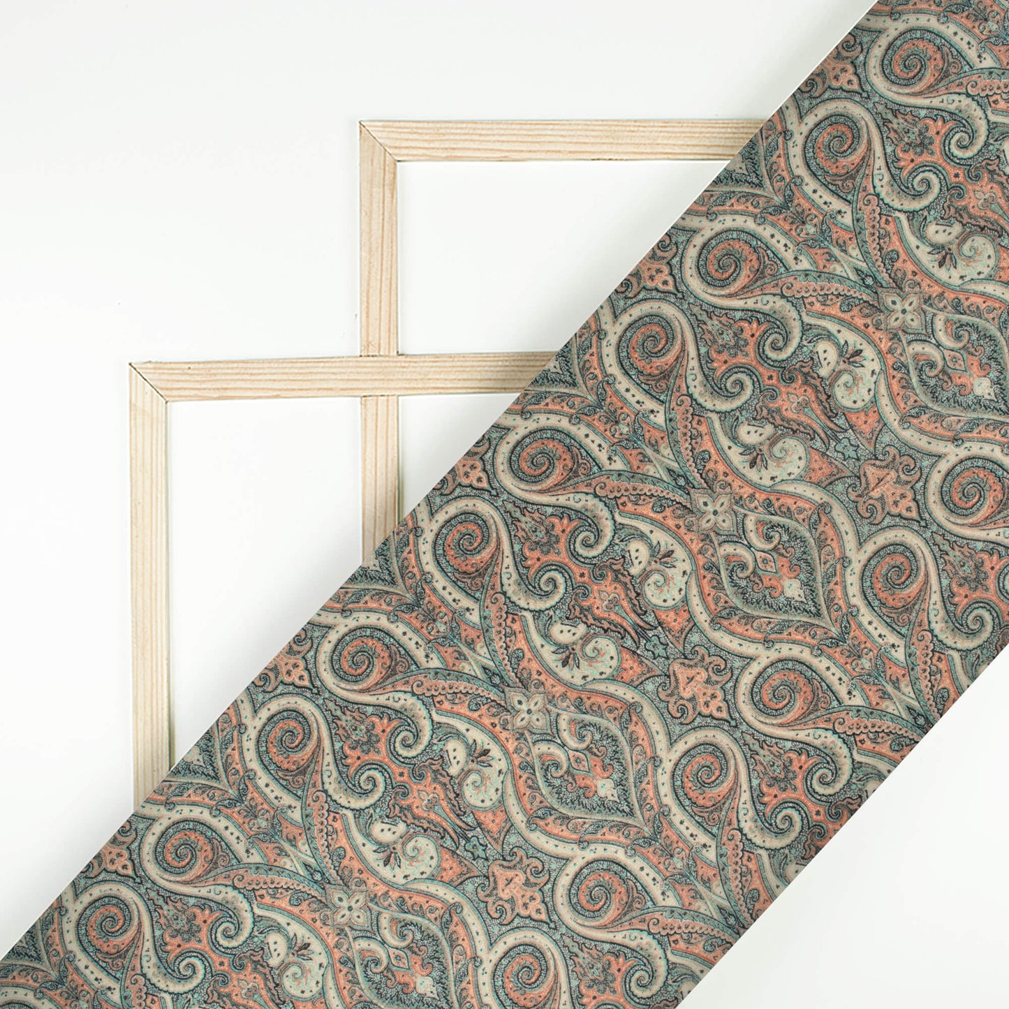 Sage Green And Orange Ethnic Pattern Digital Print Viscose Uppada Silk Fabric