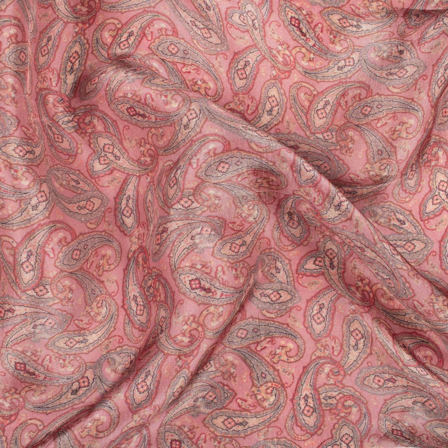 Dusty Pink And Seal Grey Paisley Pattern Digital Print Viscose Uppada Silk Fabric