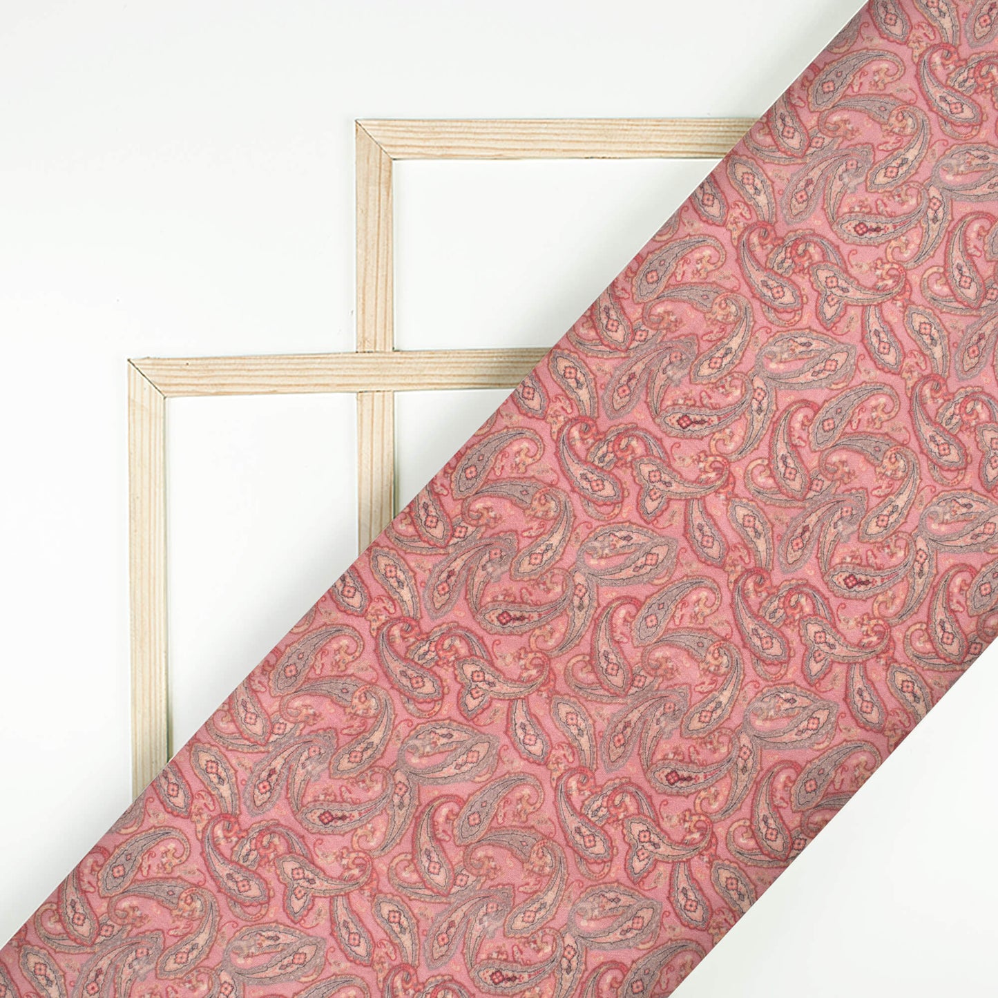 Dusty Pink And Seal Grey Paisley Pattern Digital Print Viscose Uppada Silk Fabric