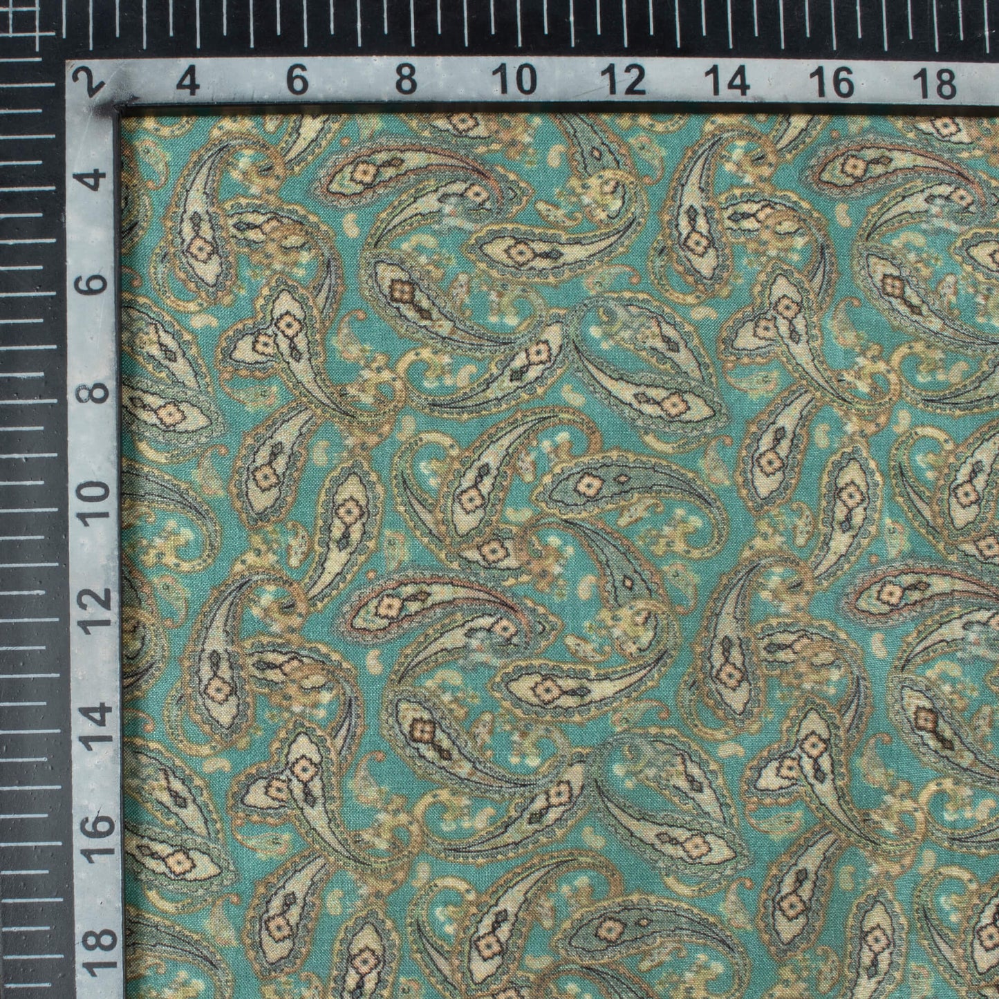 Laurel Green Paisley Pattern Digital Print Viscose Uppada Silk Fabric