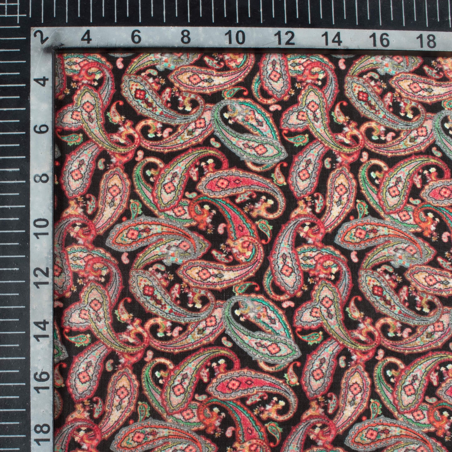 Black And Dark Pink Paisley Pattern Digital Print Viscose Uppada Silk Fabric