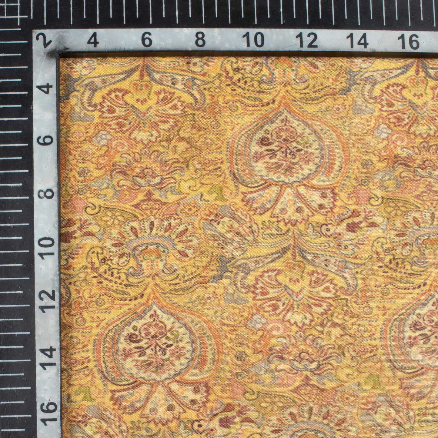 Medallion Yellow And Brown Ethnic Pattern Digital Print Viscose Uppada Silk Fabric