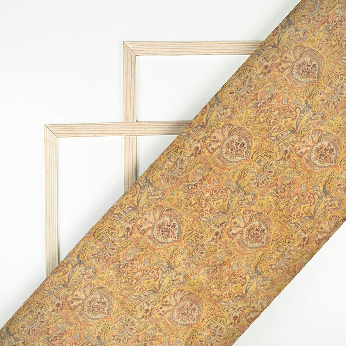 Medallion Yellow And Brown Ethnic Pattern Digital Print Viscose Uppada Silk Fabric