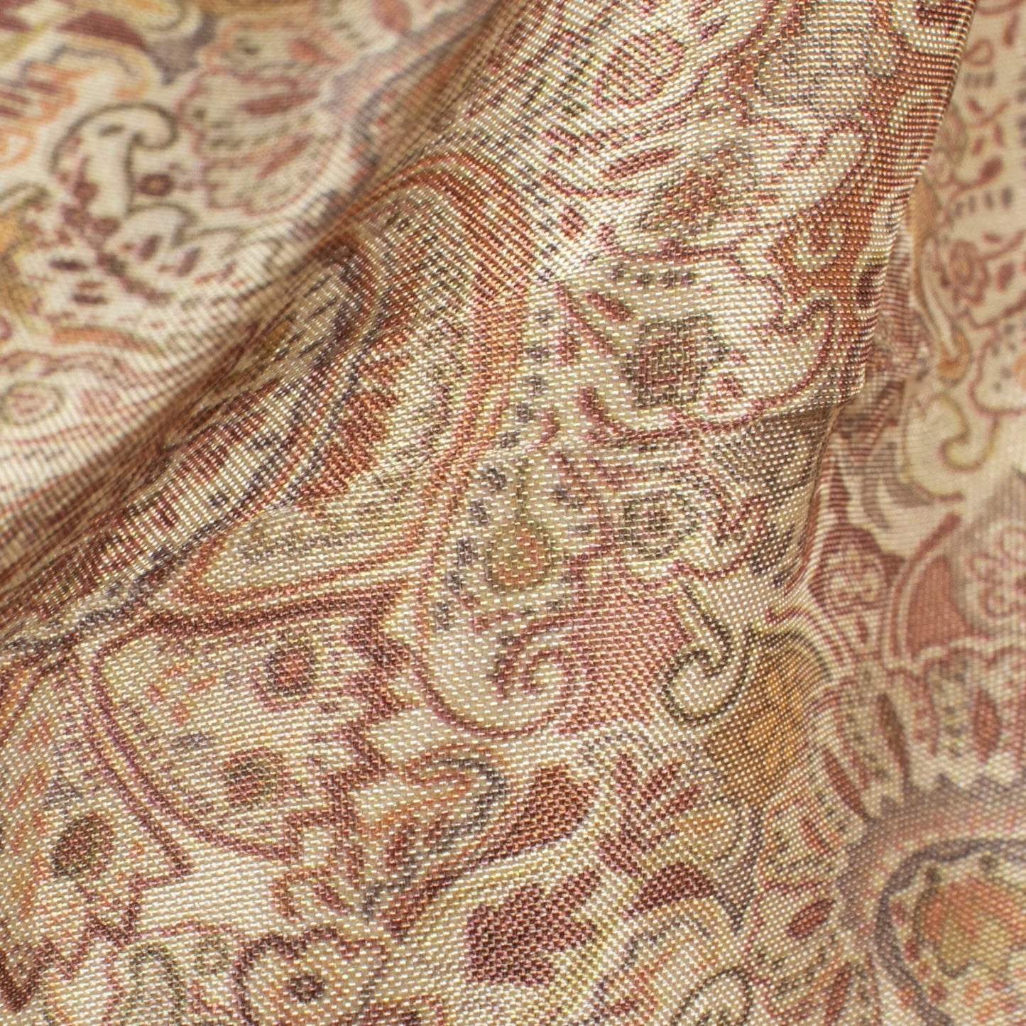 Cream And Dark Brown Ethnic Pattern Digital Print Viscose Uppada Silk Fabric