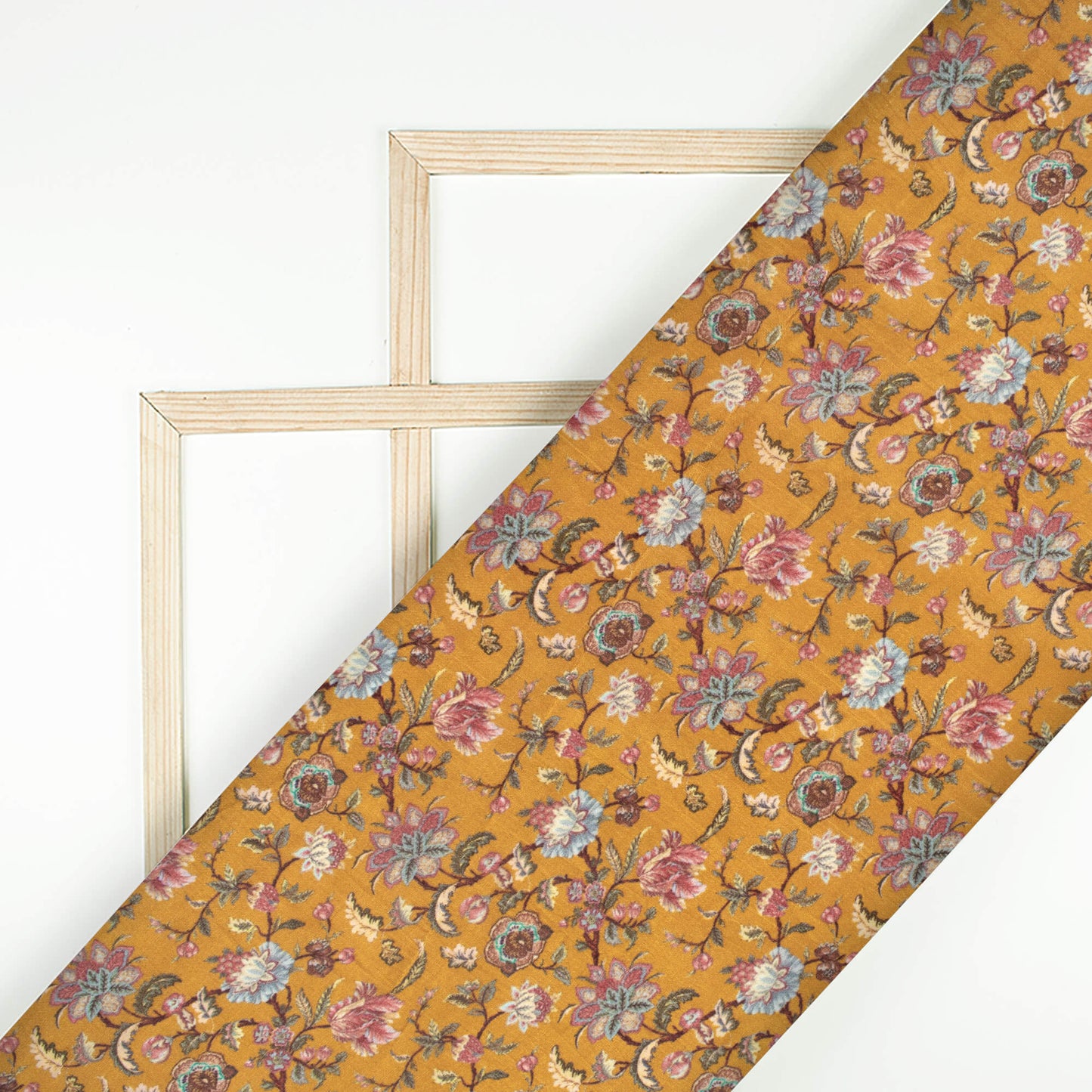 Ochre Orange And Grape Purple Floral Pattern Digital Print Viscose Uppada Silk Fabric