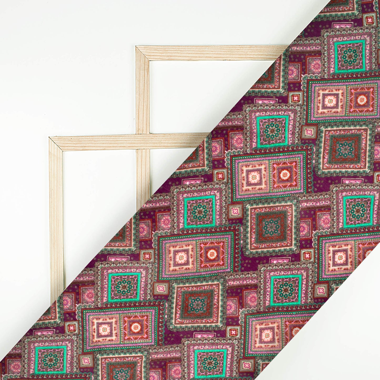 Raisin Purple And Turquoise Blue Traditional Pattern Digital Print Viscose Uppada Silk Fabric