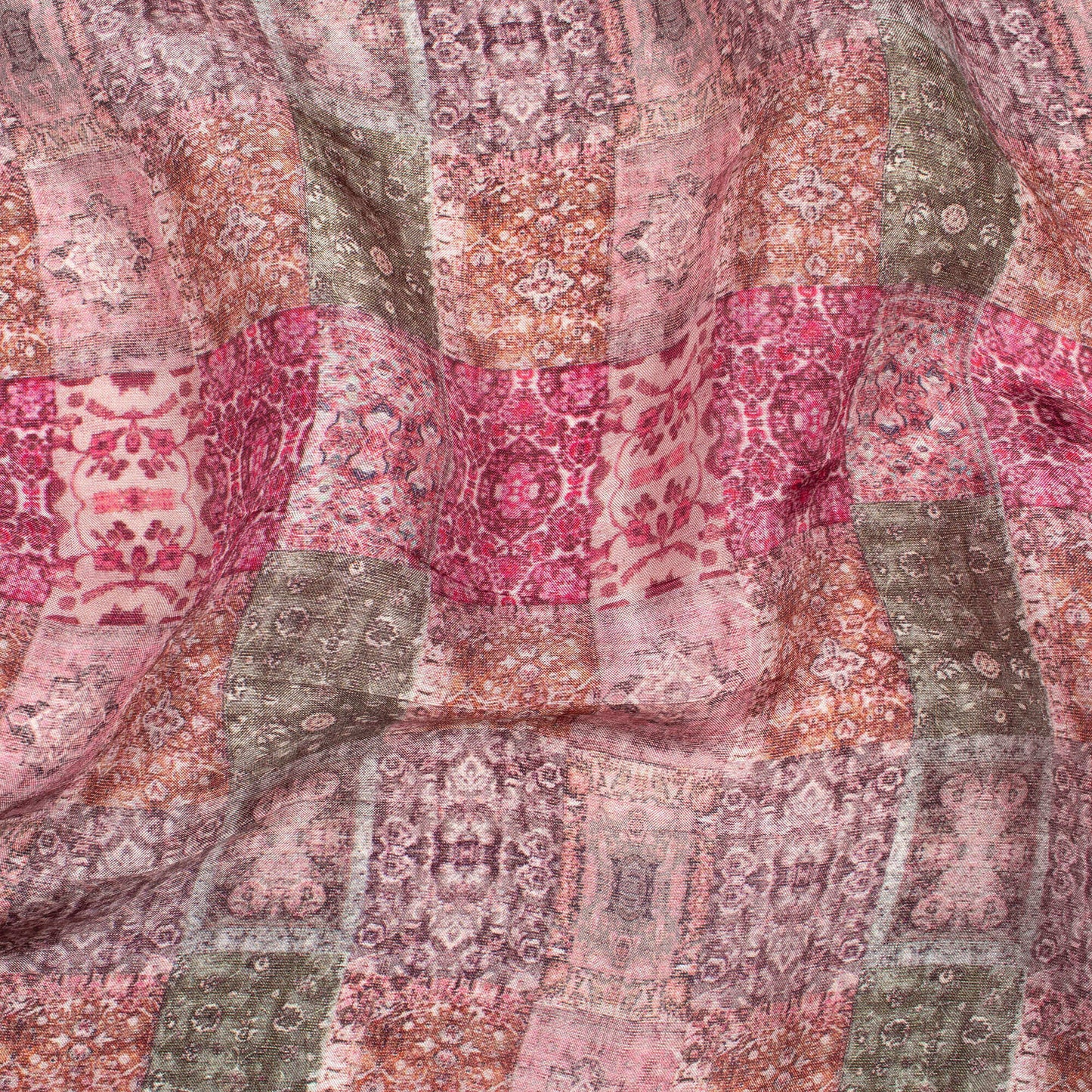 Pastel Brown And Sangria Purple Traditional Pattern Digital Print Viscose Uppada Silk Fabric