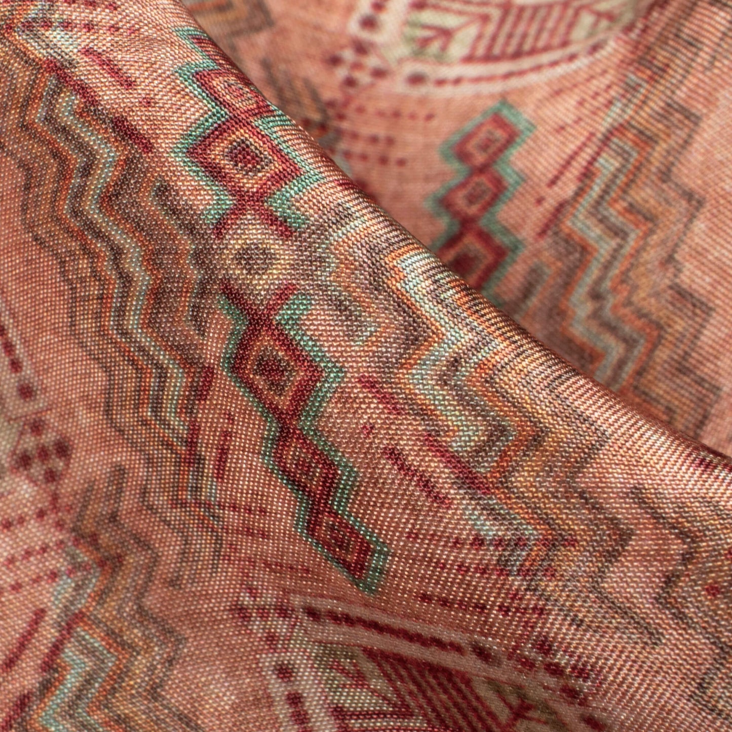 Coral Peach And Maroon Traditional Pattern Digital Print Viscose Uppada Silk Fabric