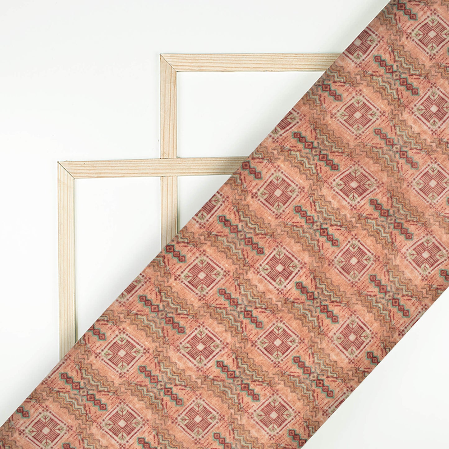 Coral Peach And Maroon Traditional Pattern Digital Print Viscose Uppada Silk Fabric