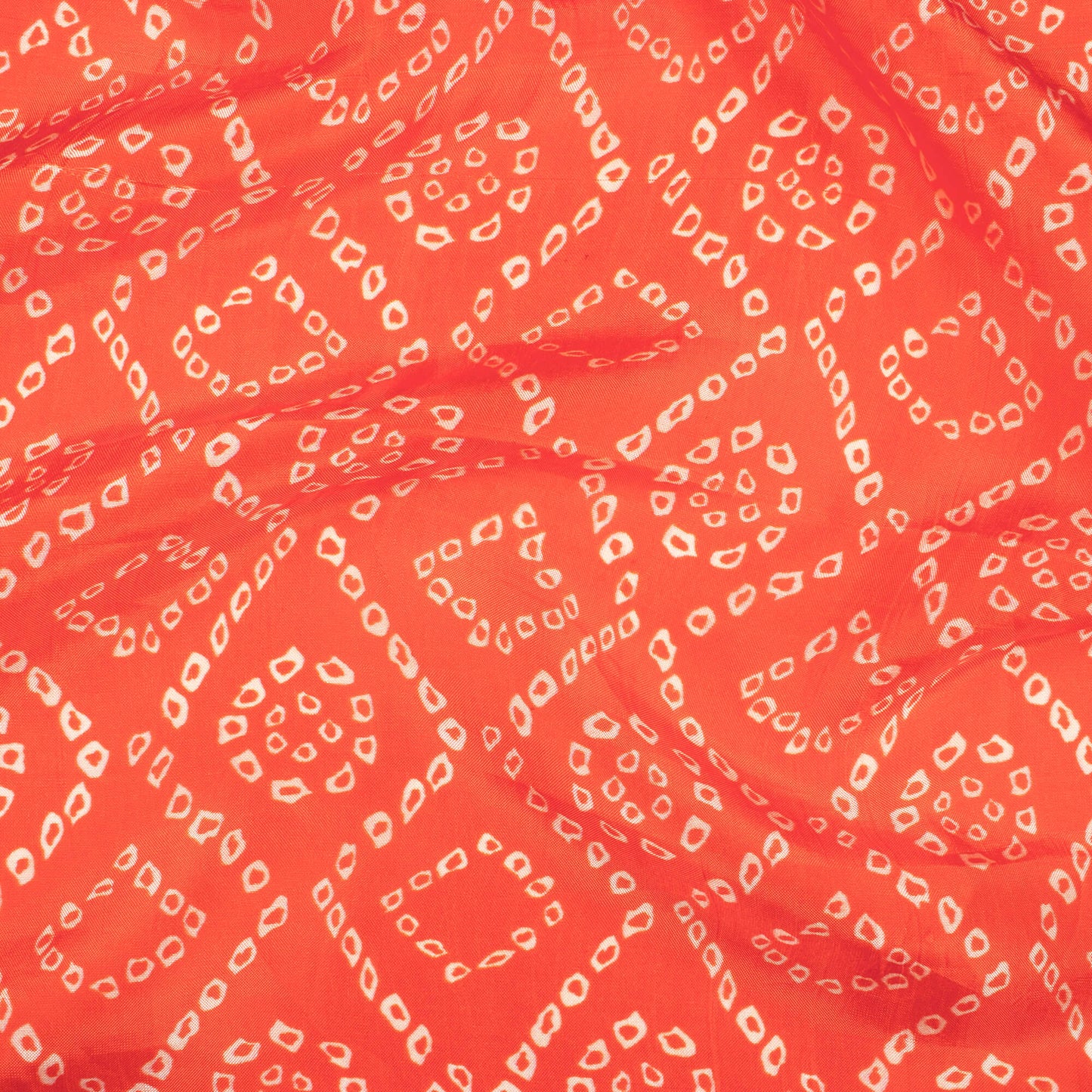 Burnt Orange And White Bandhanii Pattern Digital Print Viscose Uppada Silk Fabric