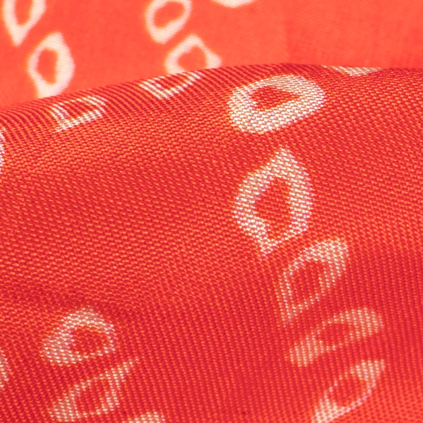 Burnt Orange And White Bandhanii Pattern Digital Print Viscose Uppada Silk Fabric