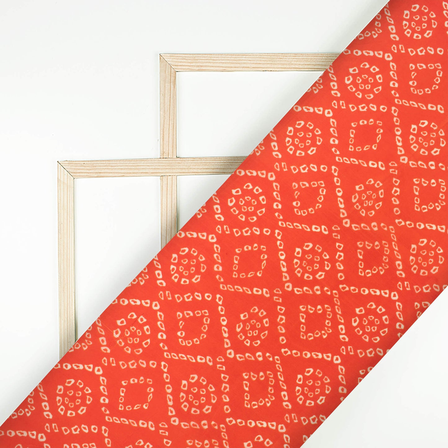 Burnt Orange And White Bandhanii Pattern Digital Print Viscose Uppada Silk Fabric