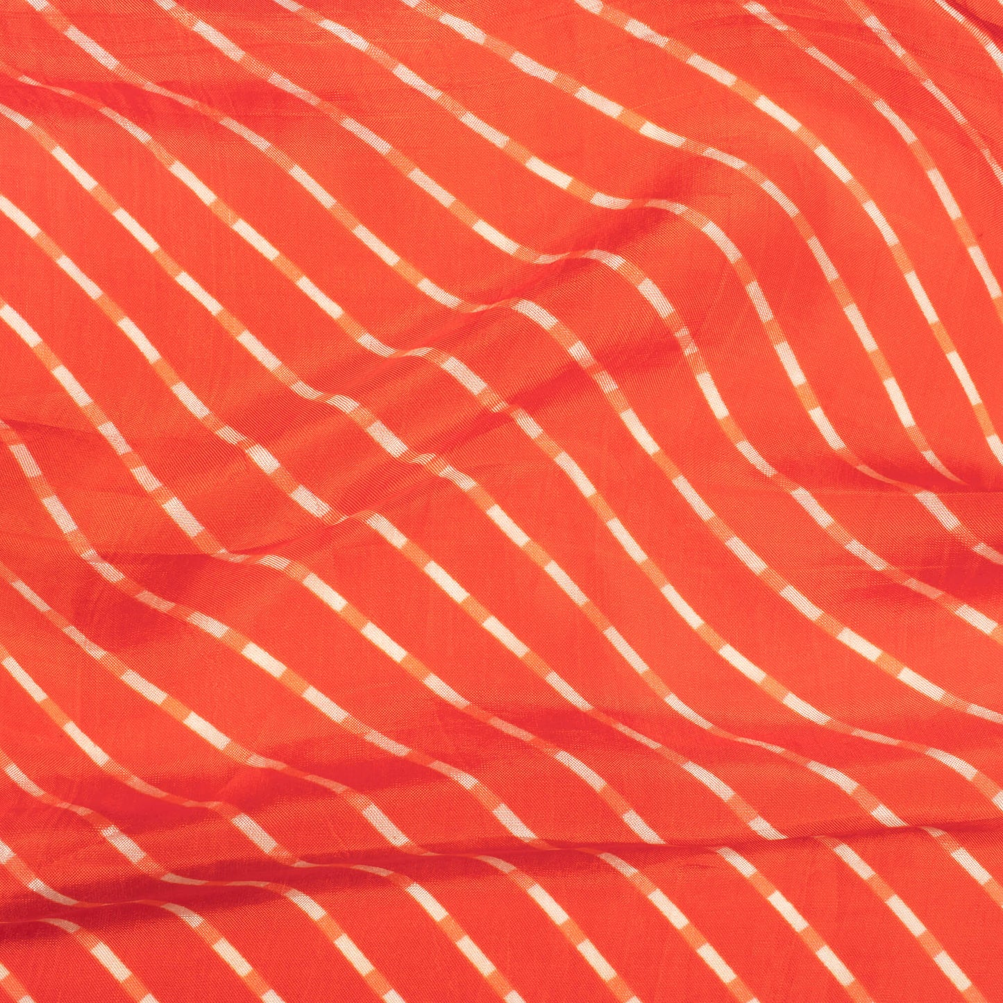 Burnt Orange And White Leheriya Pattern Digital Print Viscose Uppada Silk Fabric