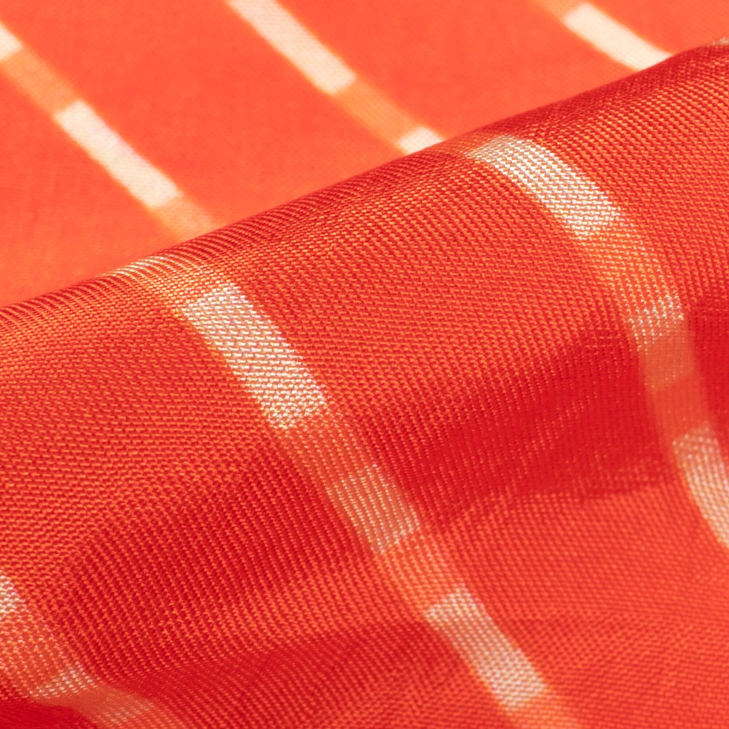 Burnt Orange And White Leheriya Pattern Digital Print Viscose Uppada Silk Fabric