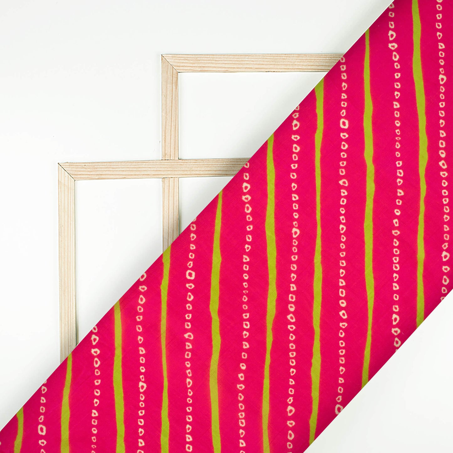 Magenta Pink And Lime Green Bandhanii Pattern Digital Print Viscose Uppada Silk Fabric