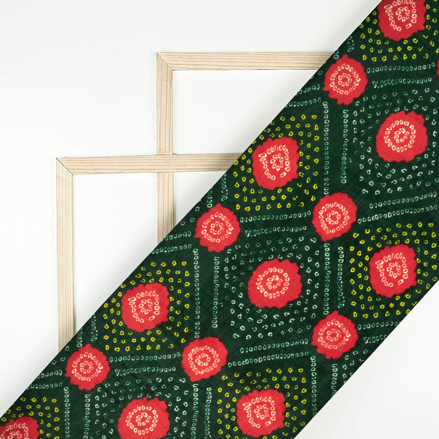 Forest Green And Barn Red Bandhanii Pattern Digital Print Viscose Uppada Silk Fabric