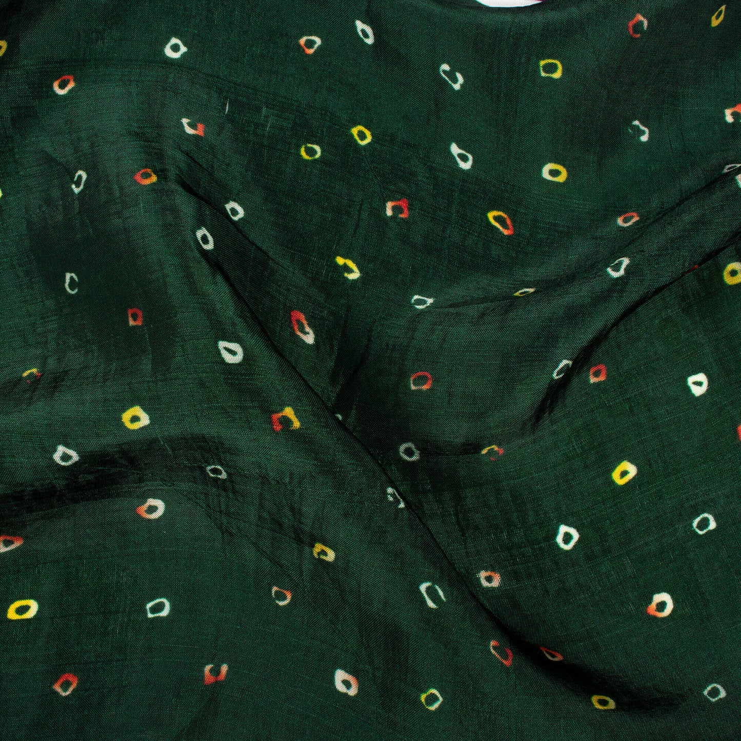 Forest Green And Corn Yellow Bandhanii Pattern Digital Print Viscose Uppada Silk Fabric