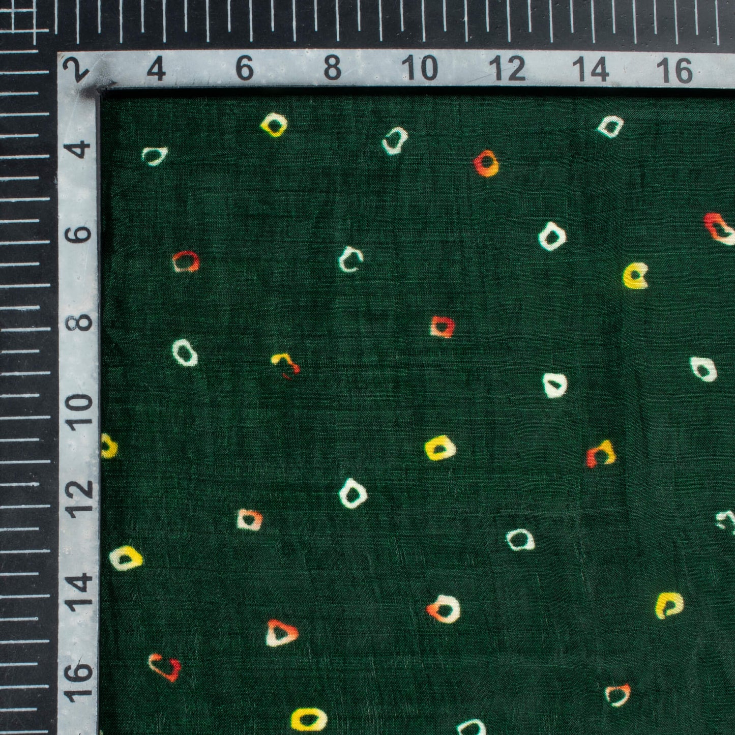 Forest Green And Corn Yellow Bandhanii Pattern Digital Print Viscose Uppada Silk Fabric