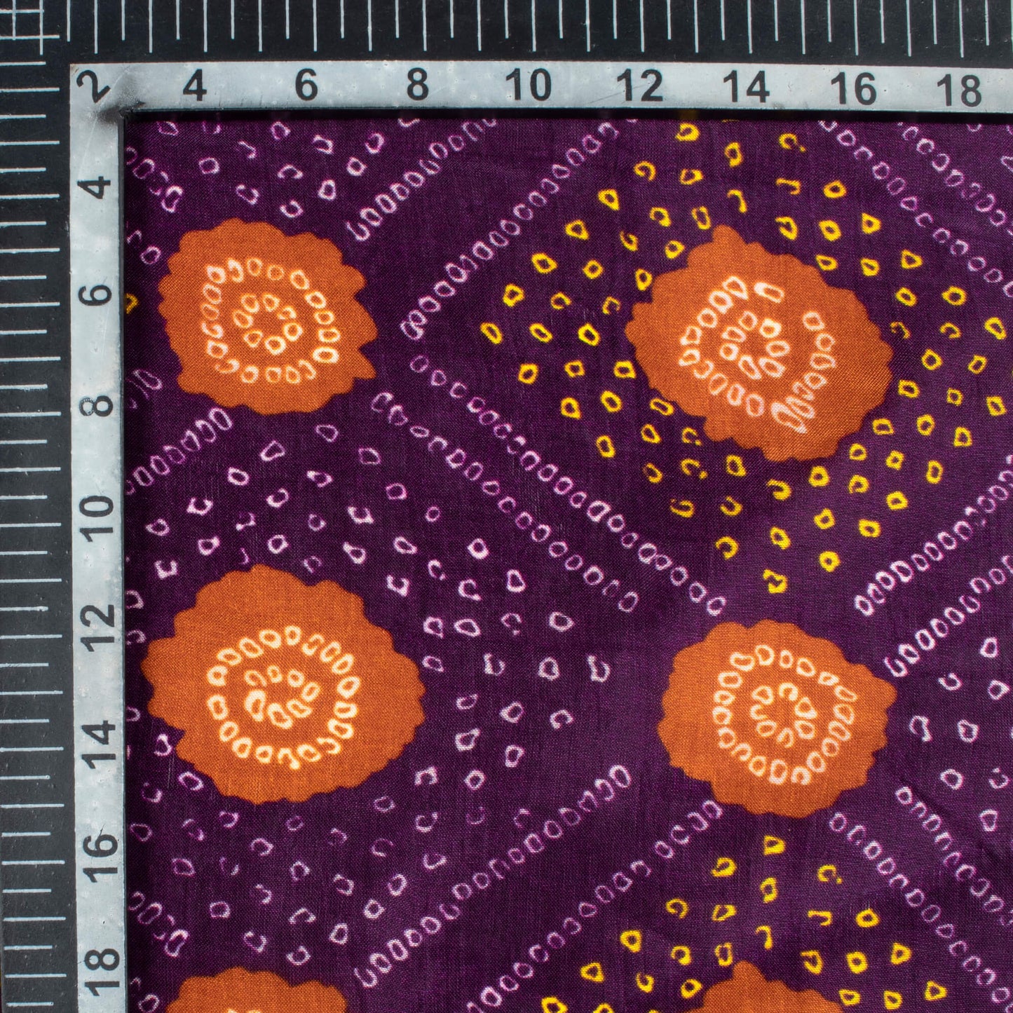 Dark Purple And Chocolate Brown Bandhanii Pattern Digital Print Viscose Uppada Silk Fabric
