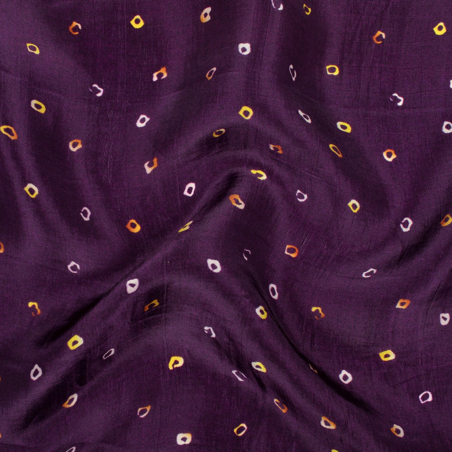 Dark Purple And Corn Yellow Bandhanii Pattern Digital Print Viscose Uppada Silk Fabric