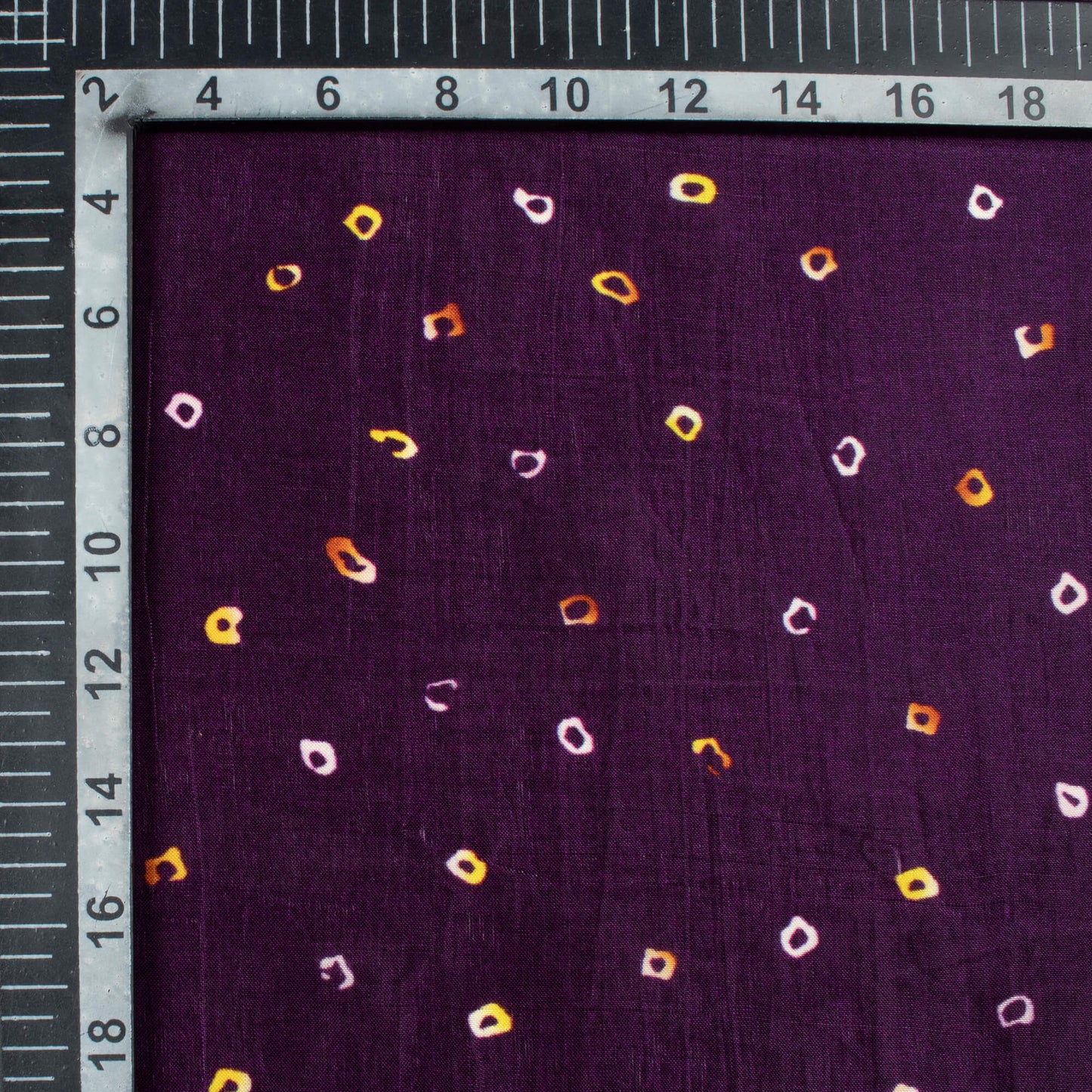Dark Purple And Corn Yellow Bandhanii Pattern Digital Print Viscose Uppada Silk Fabric