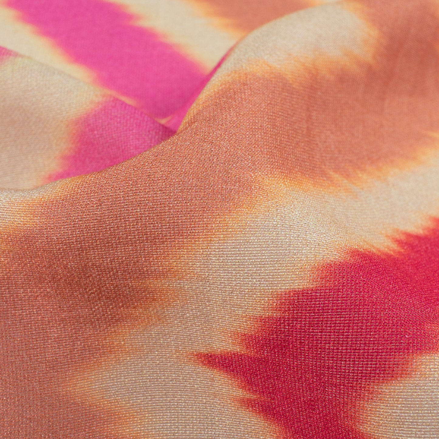 Cream And Hot Pink Chevron Pattern Digital Print Viscose Chanderi Fabric