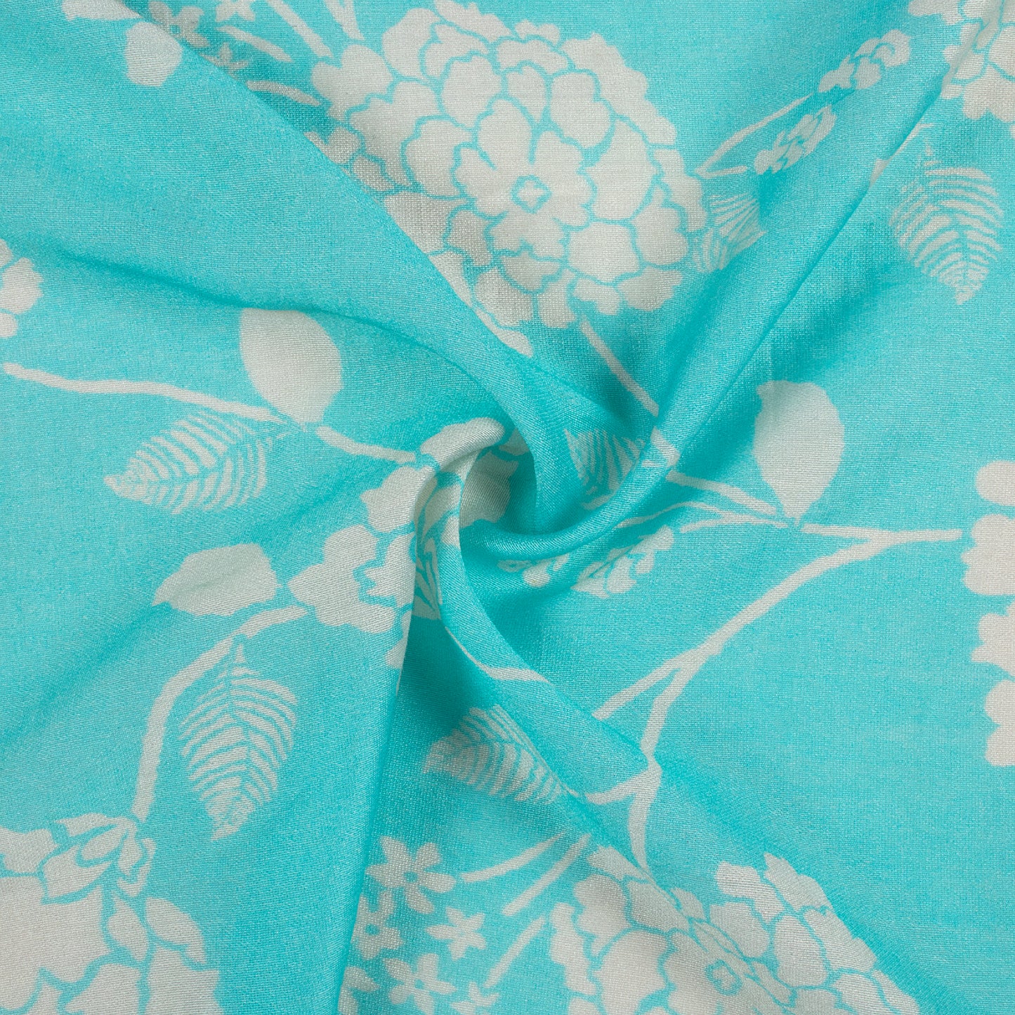 Sky Blue And Off White Floral Pattern Digital Print Viscose Chanderi Fabric